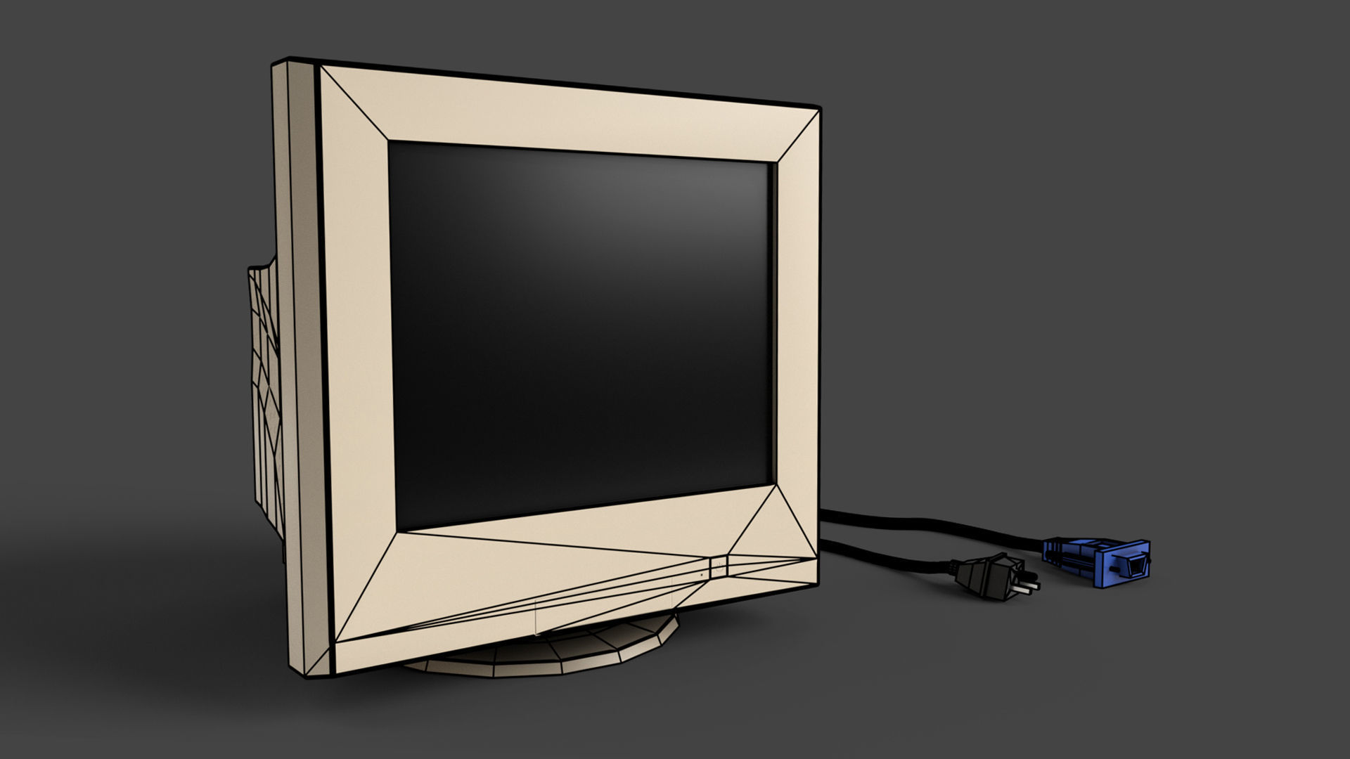 Low Poly Desktop CRT Monitor - Yellow Low-poly 3D model_8