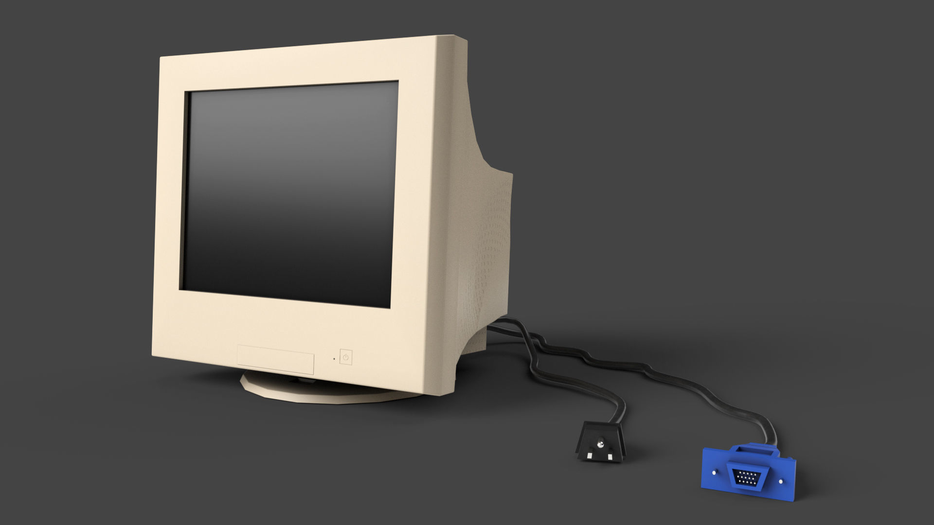 Low Poly Desktop CRT Monitor - Yellow Low-poly 3D model_1