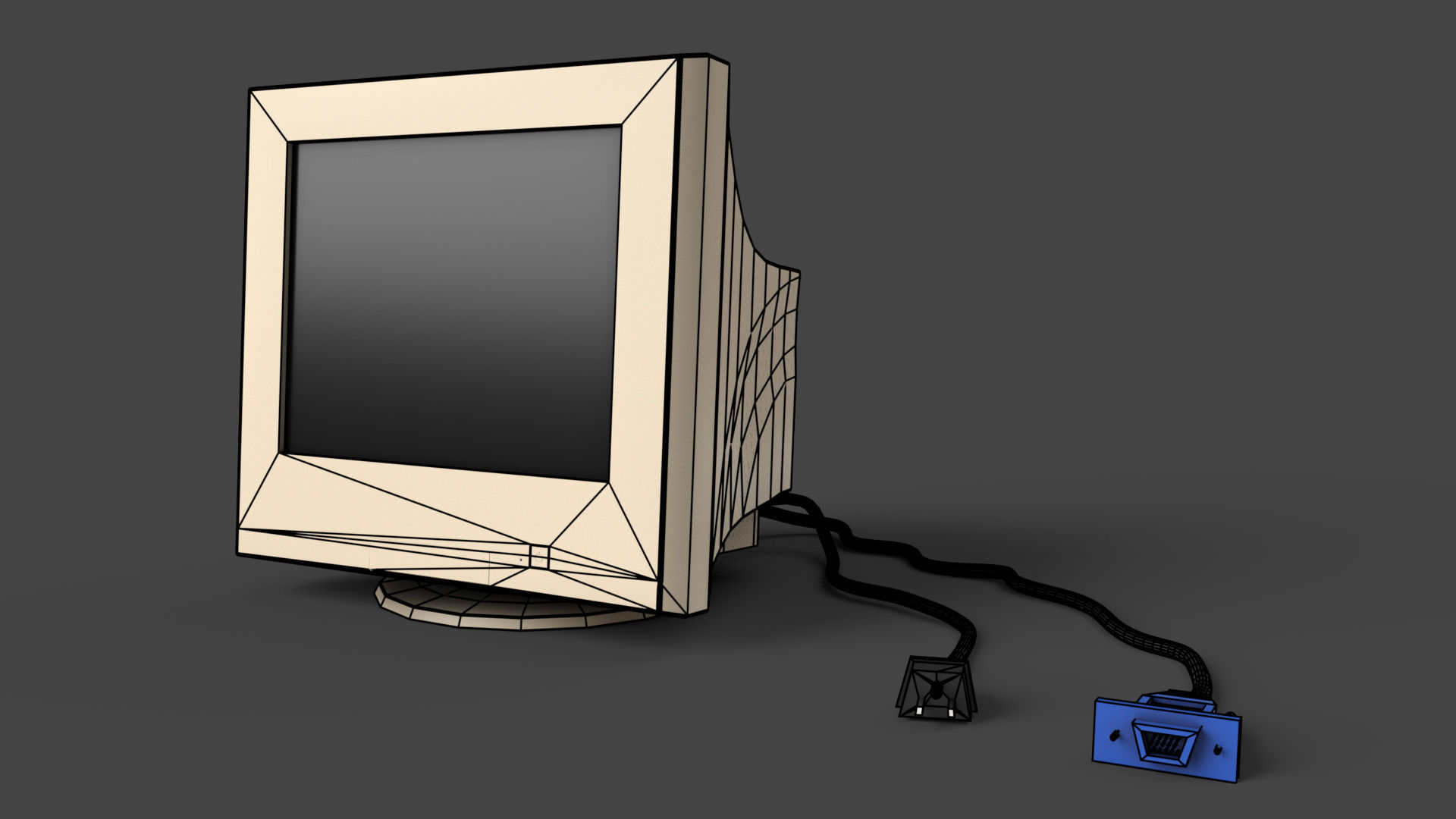 Low Poly Desktop CRT Monitor - Yellow Low-poly 3D model_7