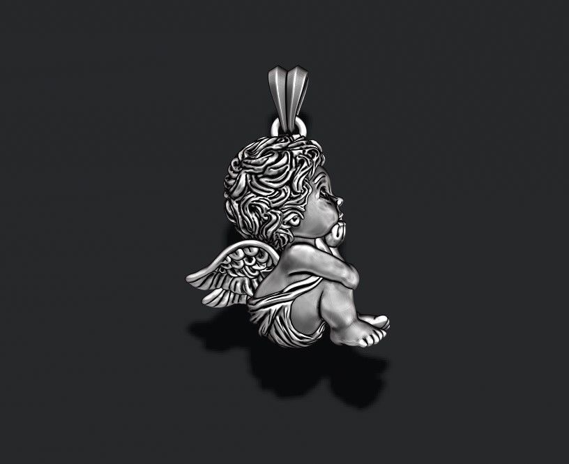 Dreaming baby angel pendant basrelief 3D print model_4