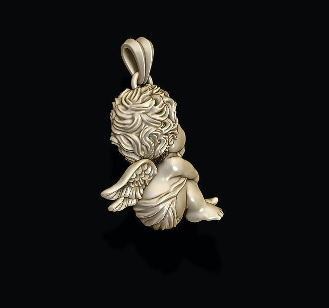 Dreaming baby angel pendant basrelief 3D print model_9
