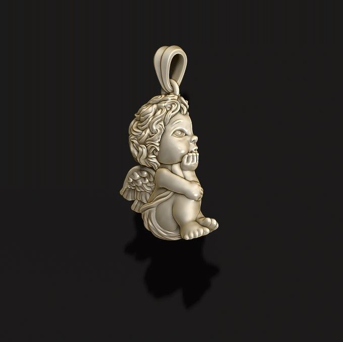 Dreaming baby angel pendant basrelief 3D print model_8