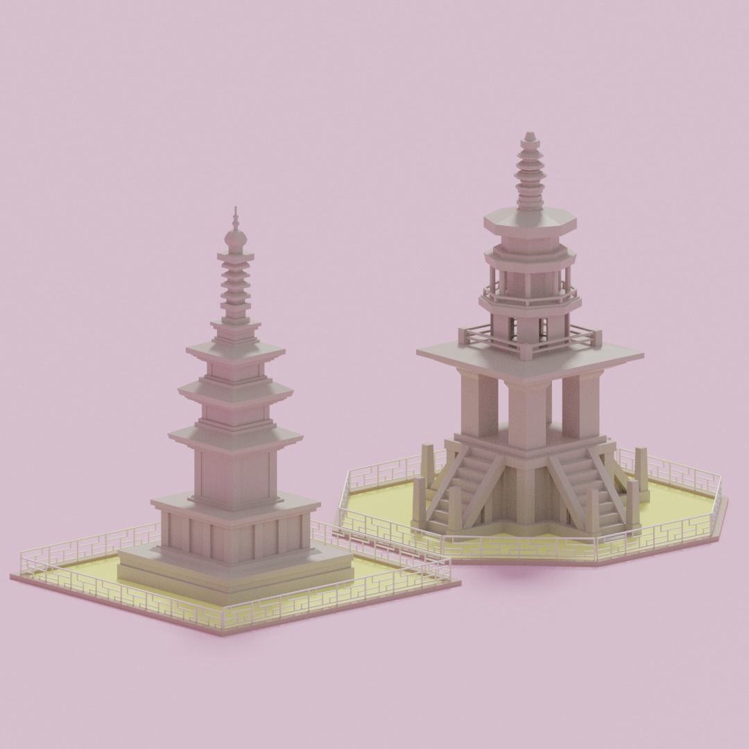 Gyeongju Bulguksa Stone Pagoda Dabotap Seokgatap Korea Low-poly 3D model_13