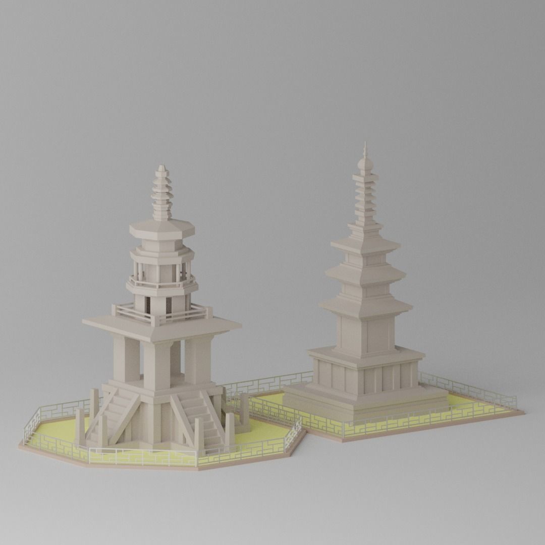 Gyeongju Bulguksa Stone Pagoda Dabotap Seokgatap Korea Low-poly 3D model_2