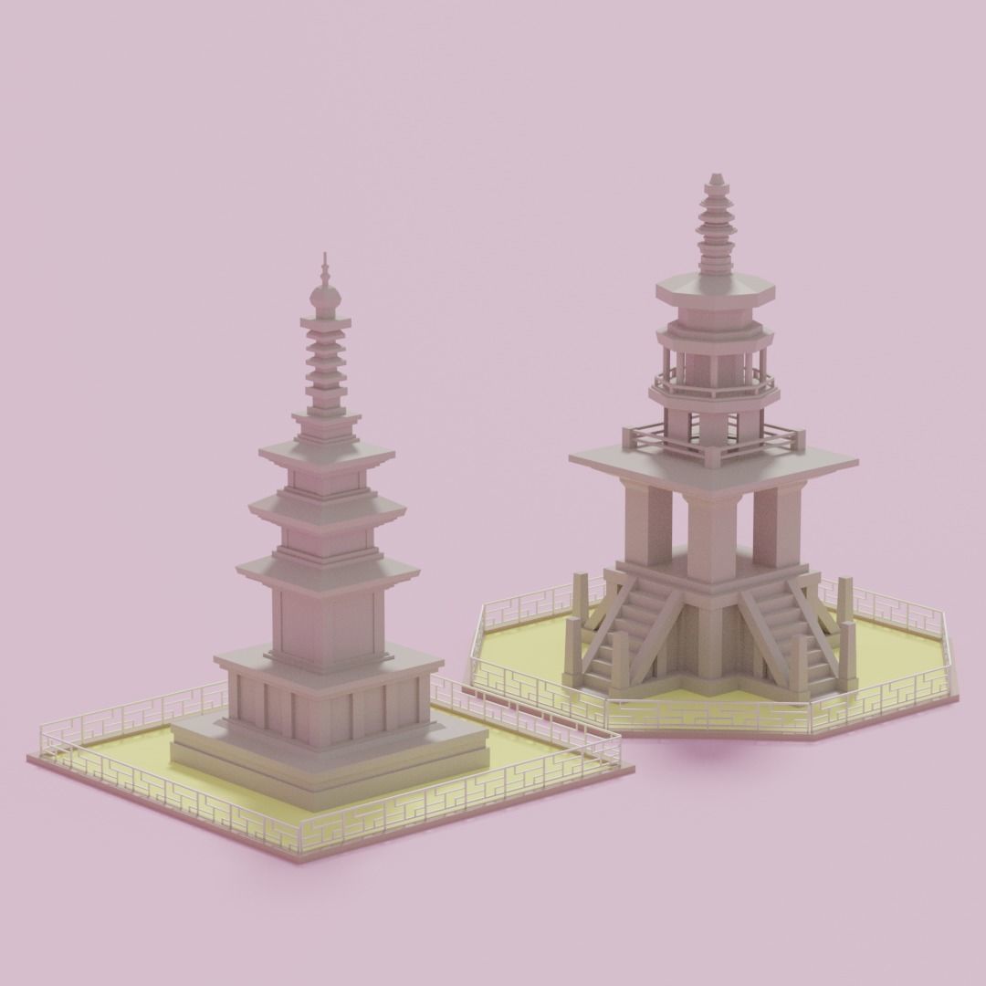 Gyeongju Bulguksa Stone Pagoda Dabotap Seokgatap Korea Low-poly 3D model_12