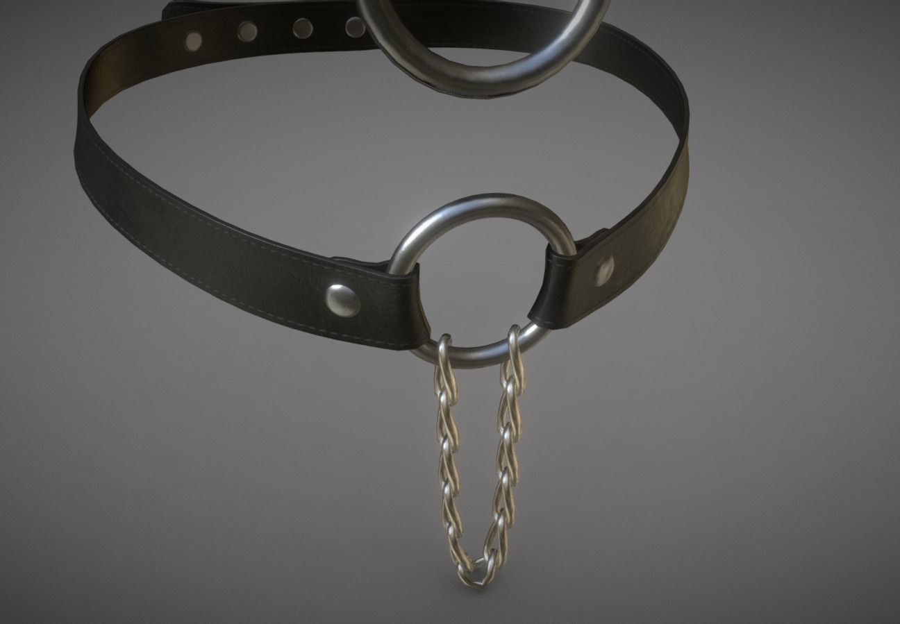 3 Black Leather Choker Set Low-poly 3D model_8