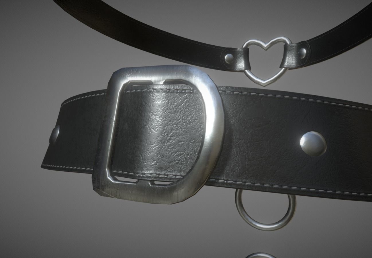 3 Black Leather Choker Set Low-poly 3D model_4