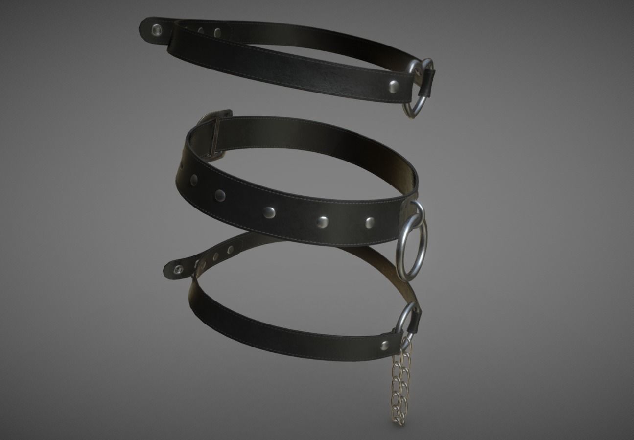 3 Black Leather Choker Set Low-poly 3D model_10