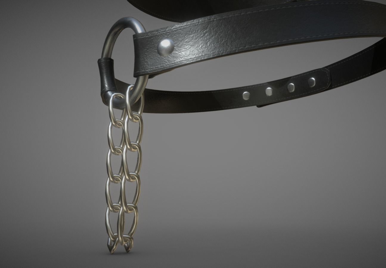 3 Black Leather Choker Set Low-poly 3D model_9