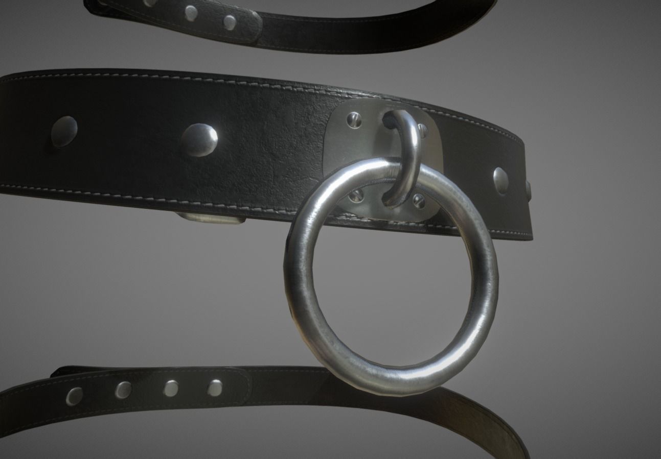 3 Black Leather Choker Set Low-poly 3D model_2