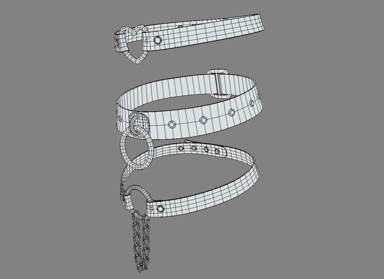3 Black Leather Choker Set Low-poly 3D model_11
