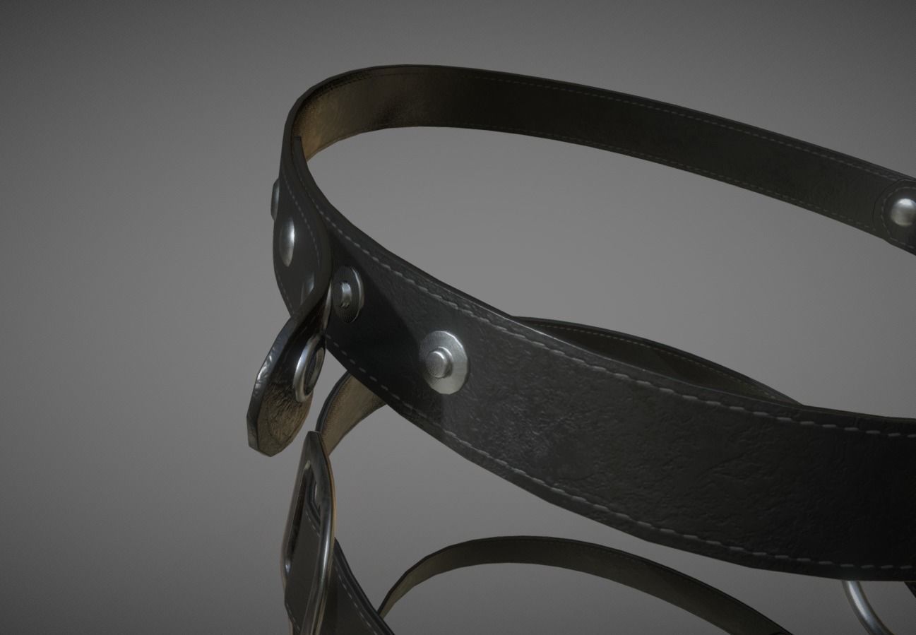 3 Black Leather Choker Set Low-poly 3D model_6