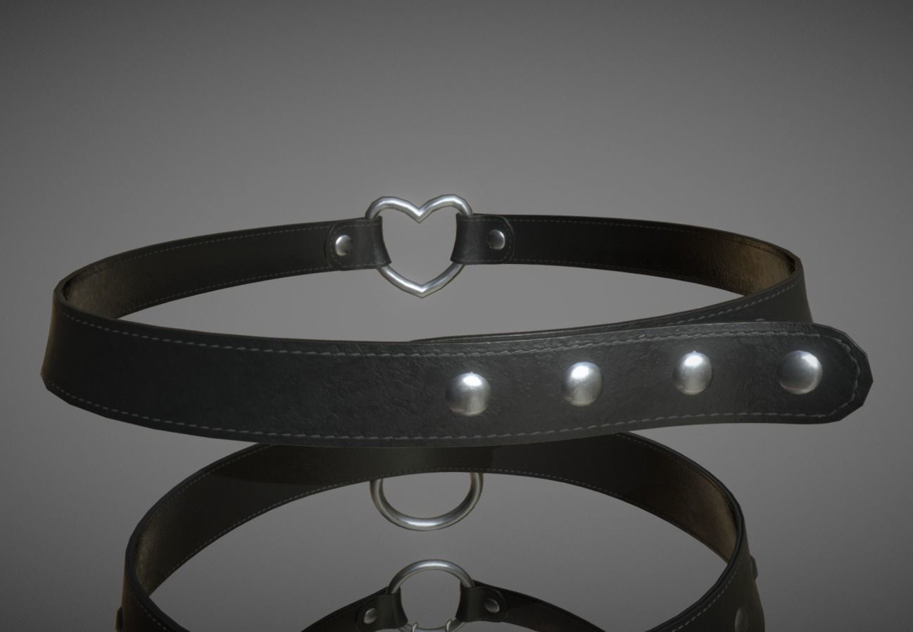 3 Black Leather Choker Set Low-poly 3D model_7