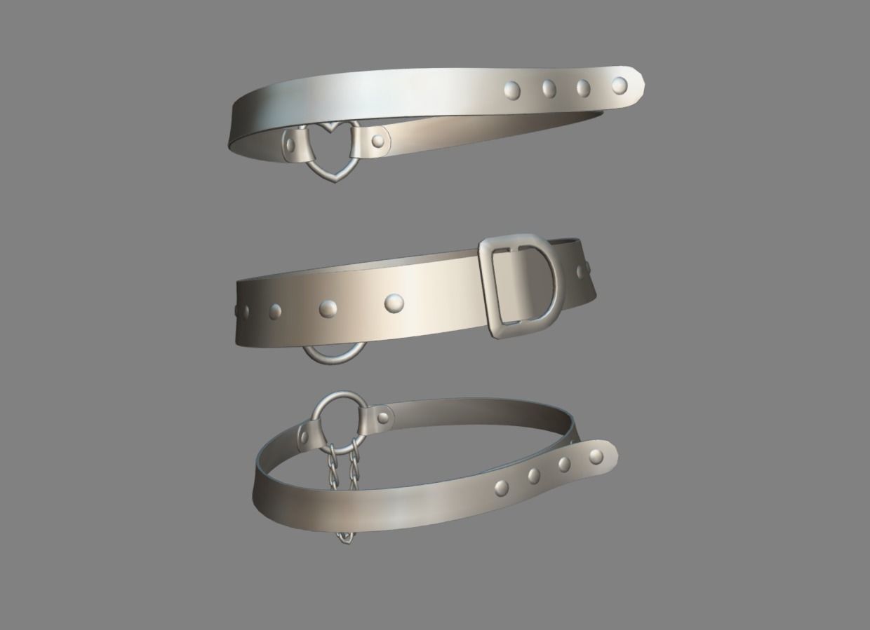 3 Black Leather Choker Set Low-poly 3D model_17