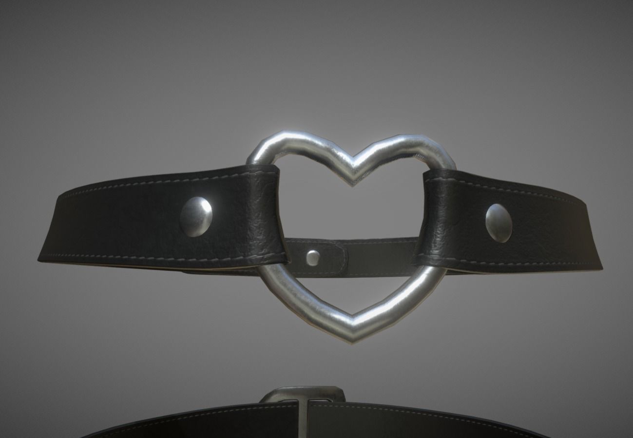 3 Black Leather Choker Set Low-poly 3D model_5
