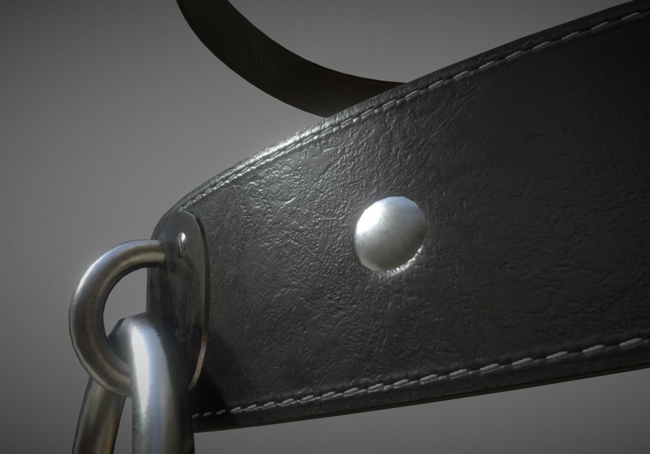 3 Black Leather Choker Set Low-poly 3D model_3