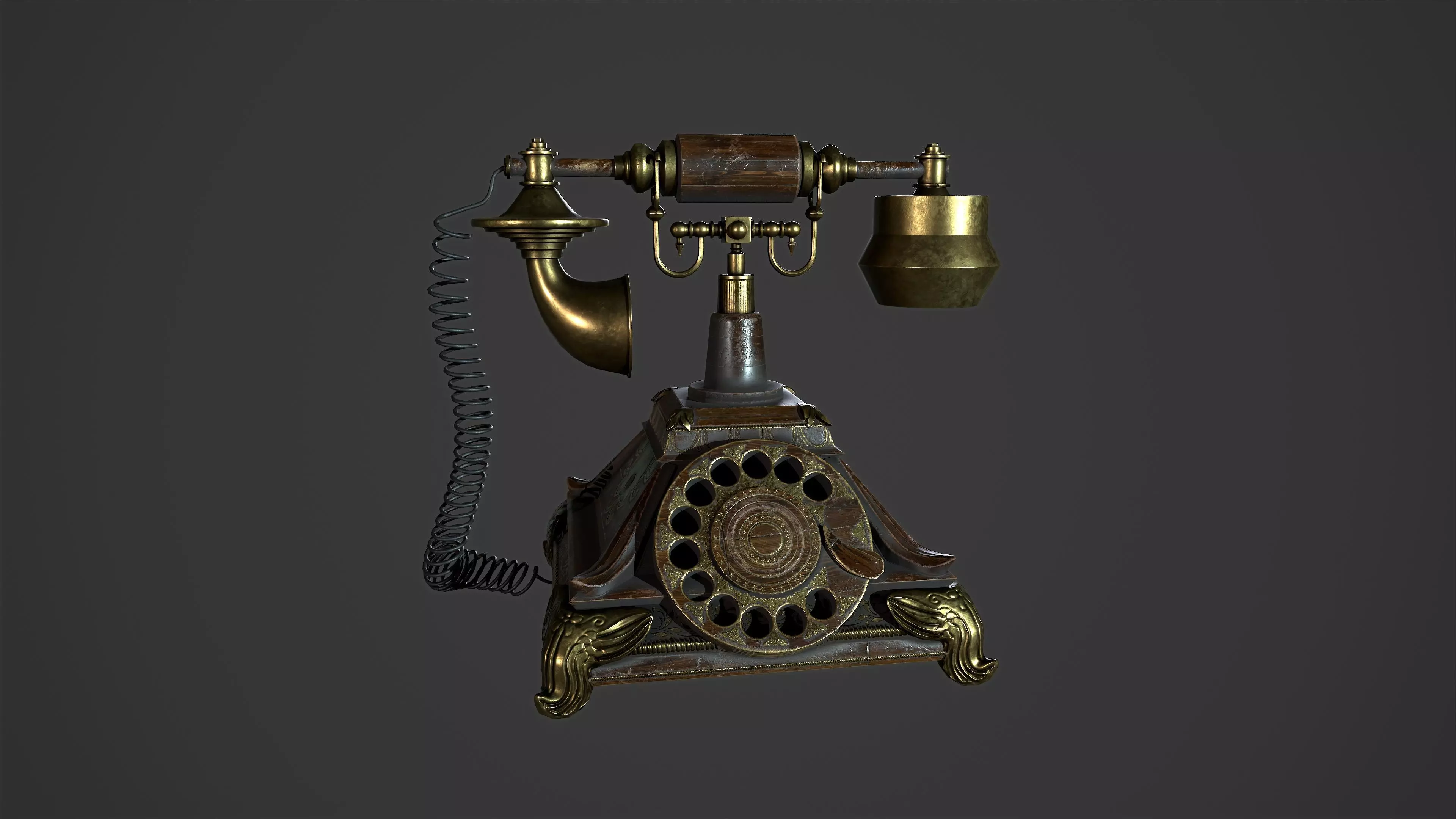 Antique Telephone Low-poly 3D model_0