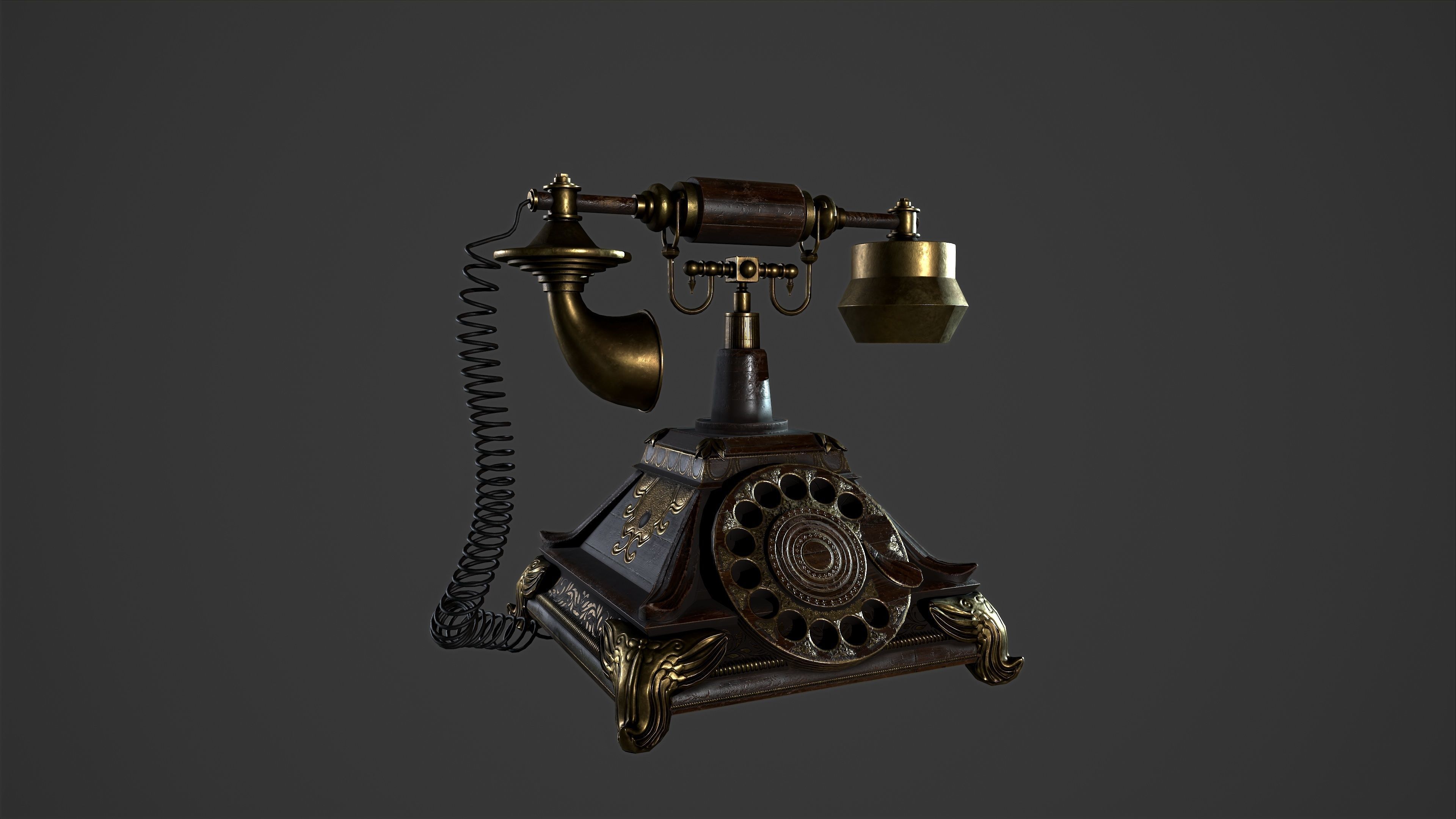 Antique Telephone Low-poly 3D model_10