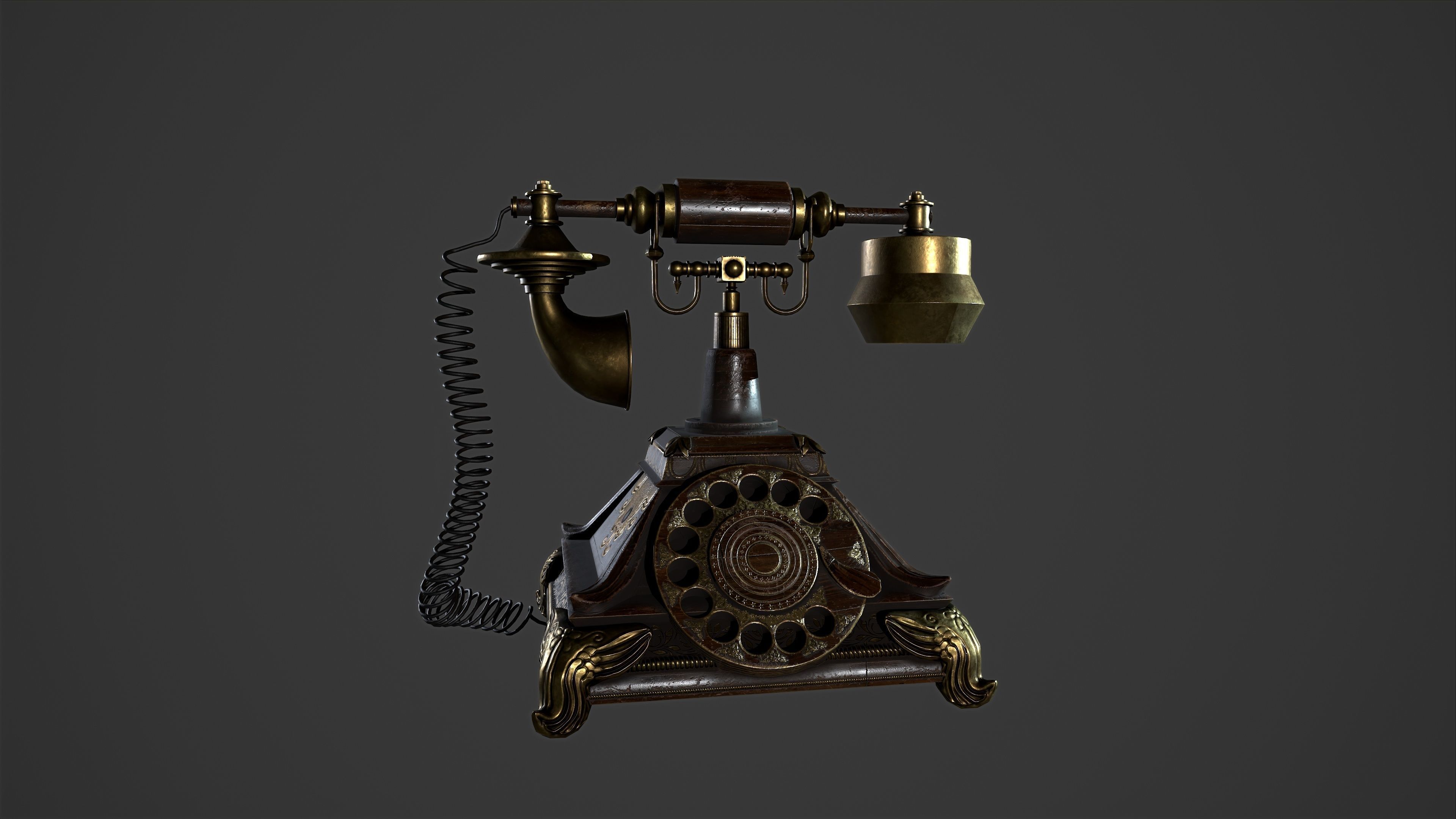 Antique Telephone Low-poly 3D model_13