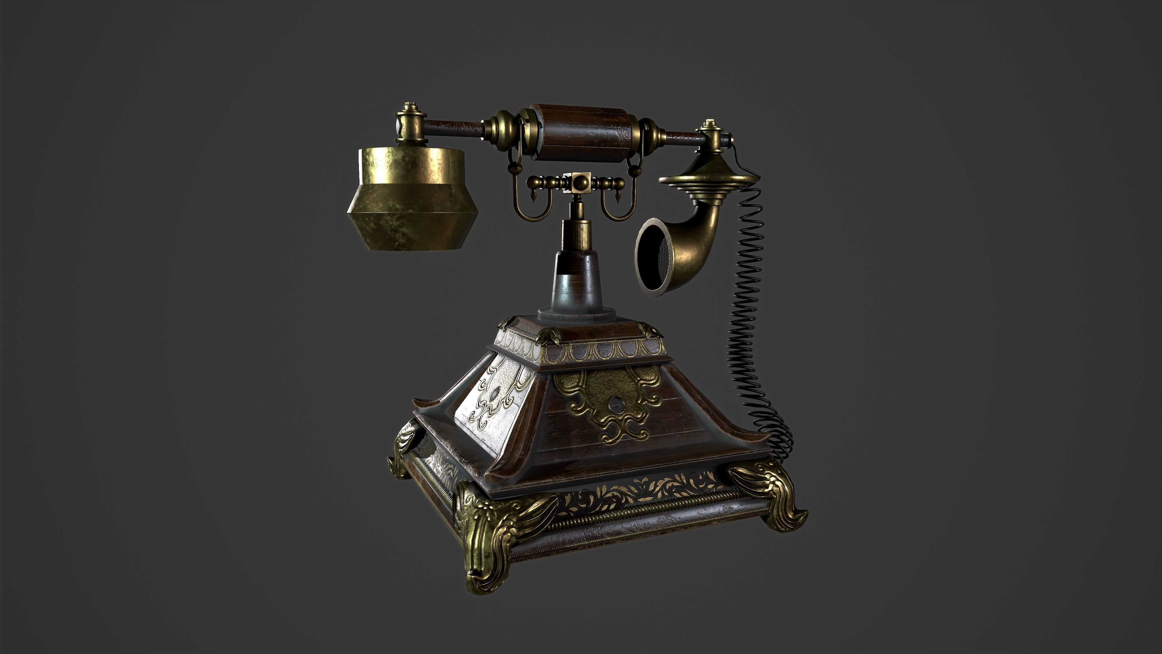 Antique Telephone Low-poly 3D model_8