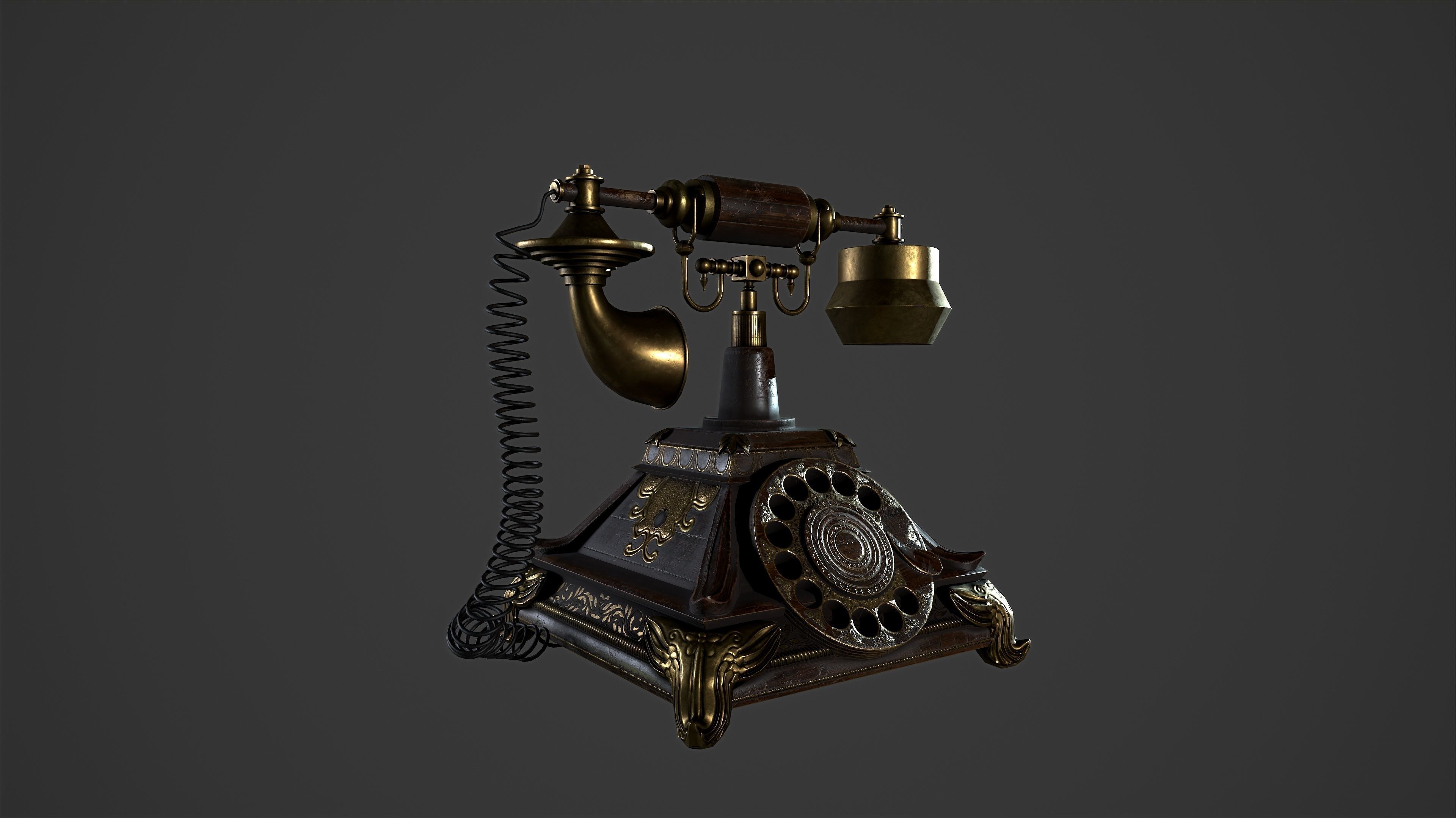 Antique Telephone Low-poly 3D model_11