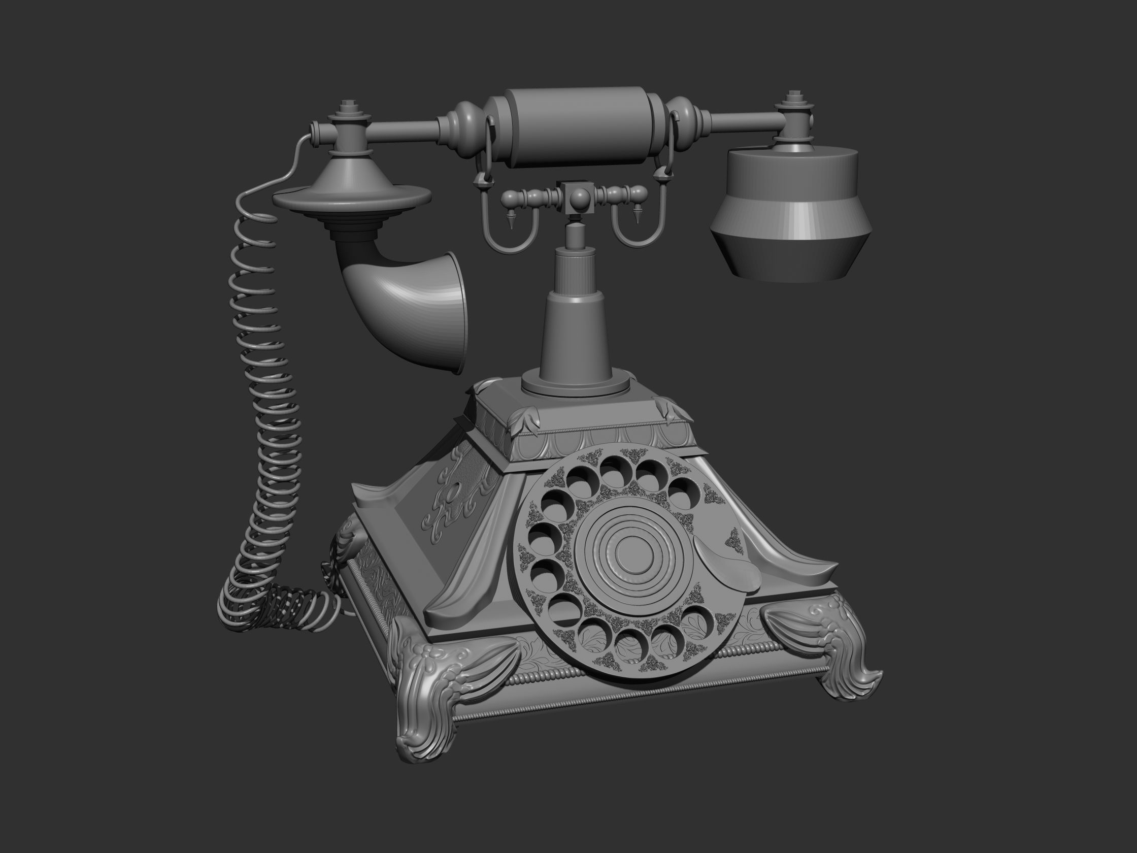 Antique Telephone Low-poly 3D model_6