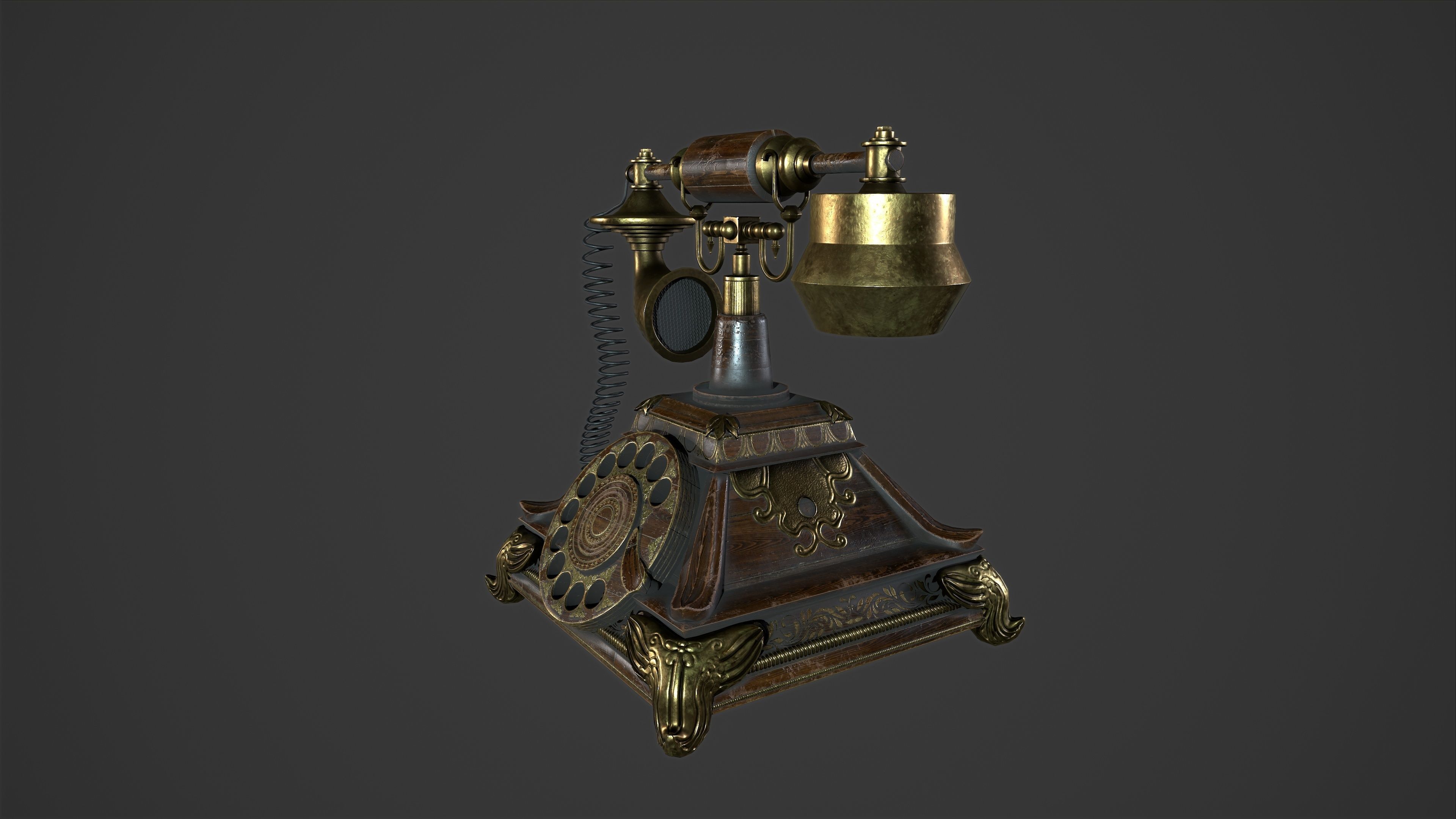Antique Telephone Low-poly 3D model_3