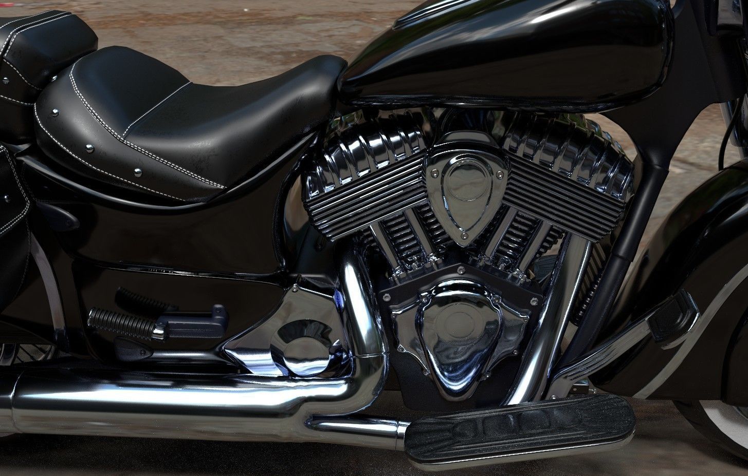 Vintage Custom Motorcycle Low Poly Low-poly 3D model_14