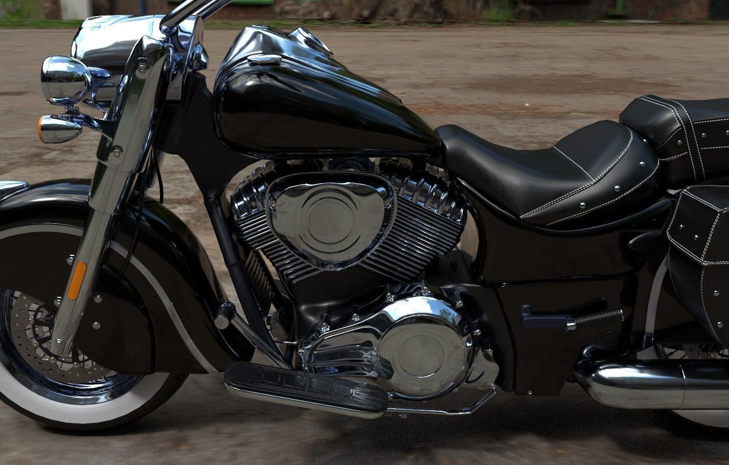 Vintage Custom Motorcycle Low Poly Low-poly 3D model_13