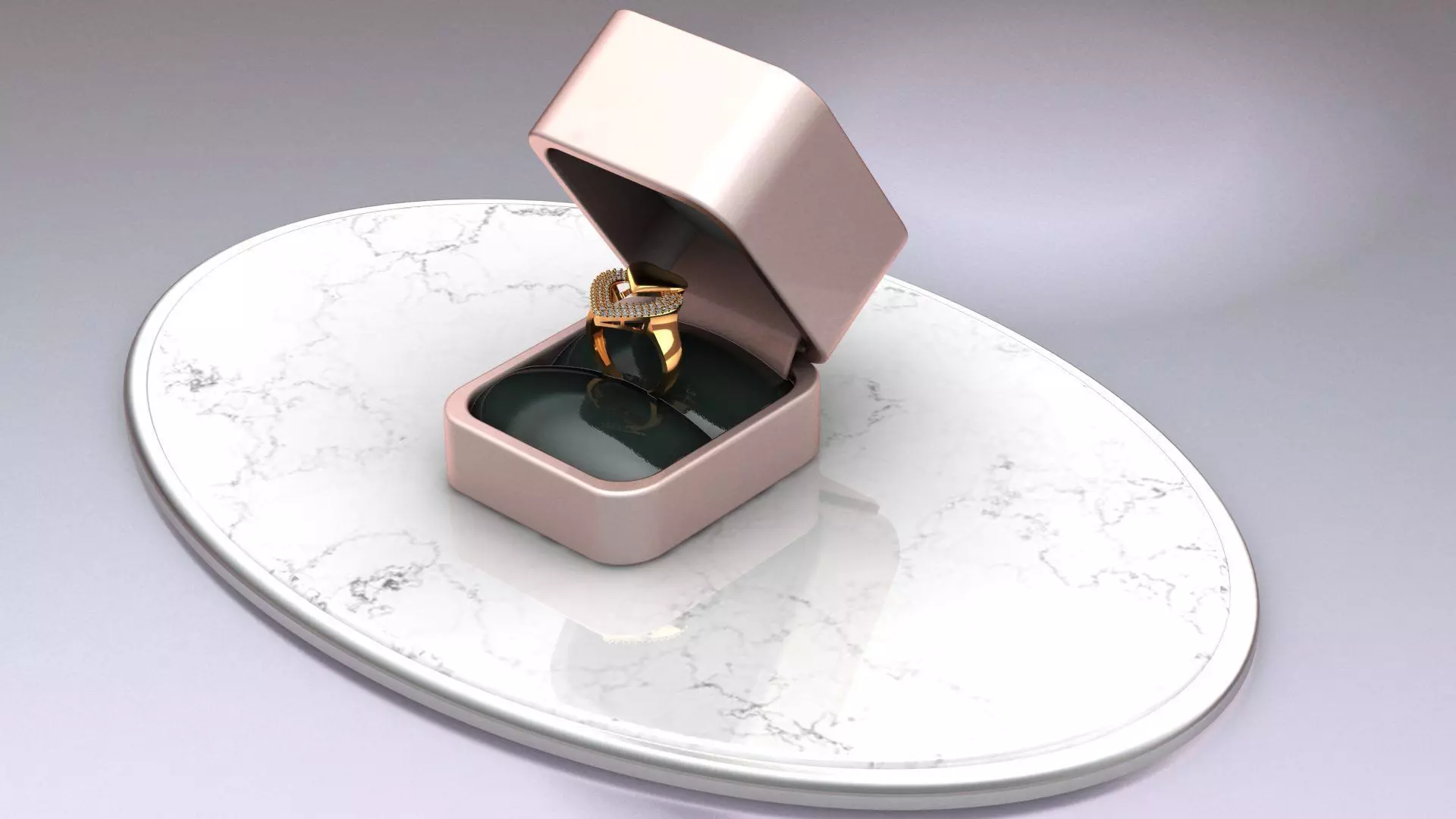 3d ring engagement in box on marble table 3D model_0