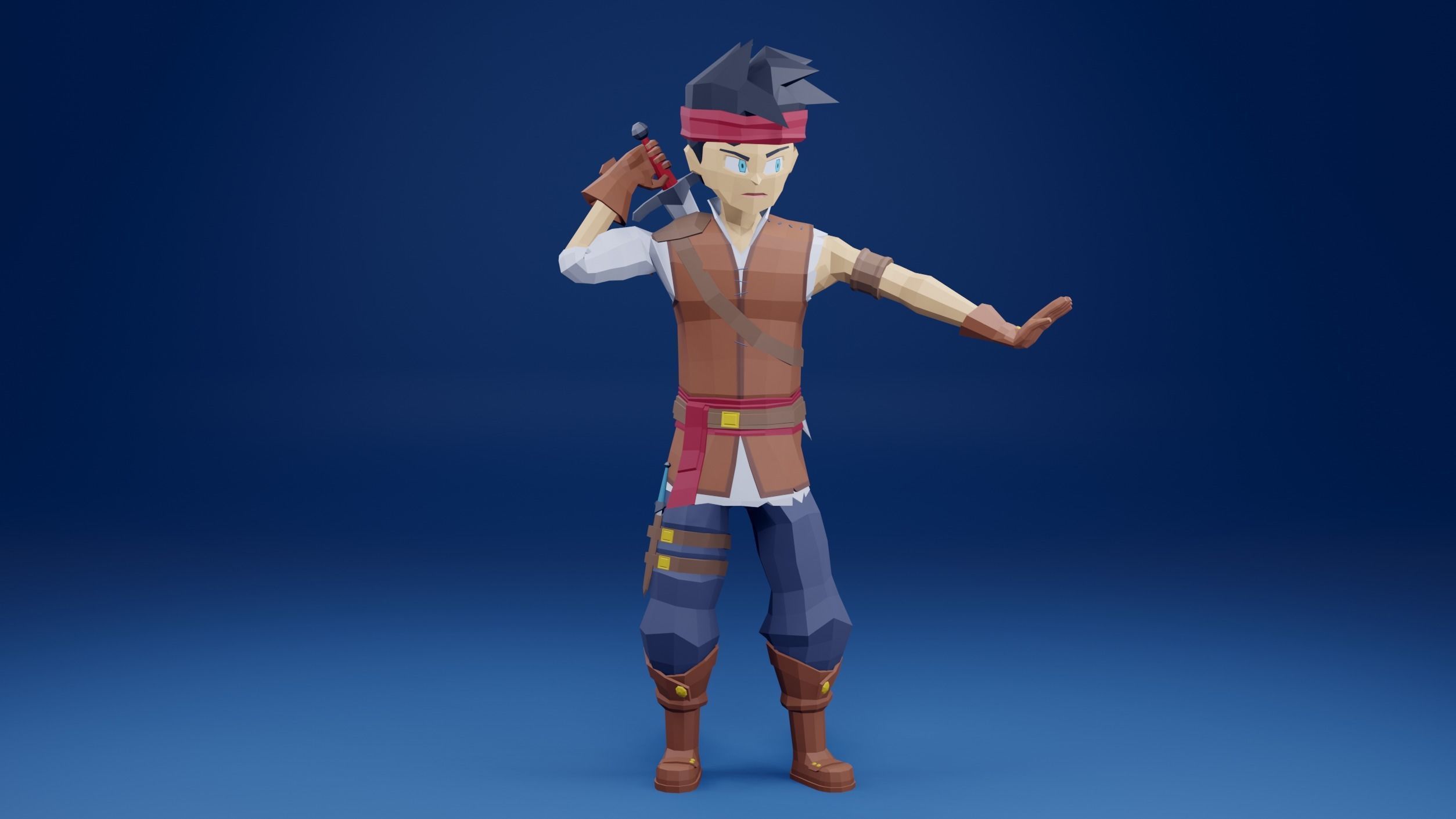 adventure boy Low-poly 3D model_9