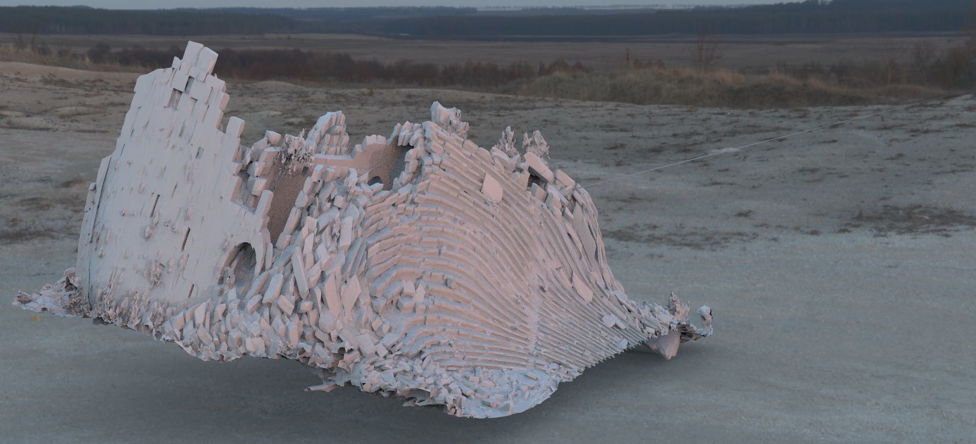 Ancient Greek Arena destroyed in rubble 3D model_1