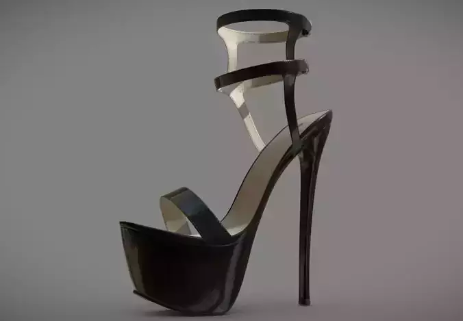 Black and Red latex high heels shoe with a buckle Low-poly 3D model