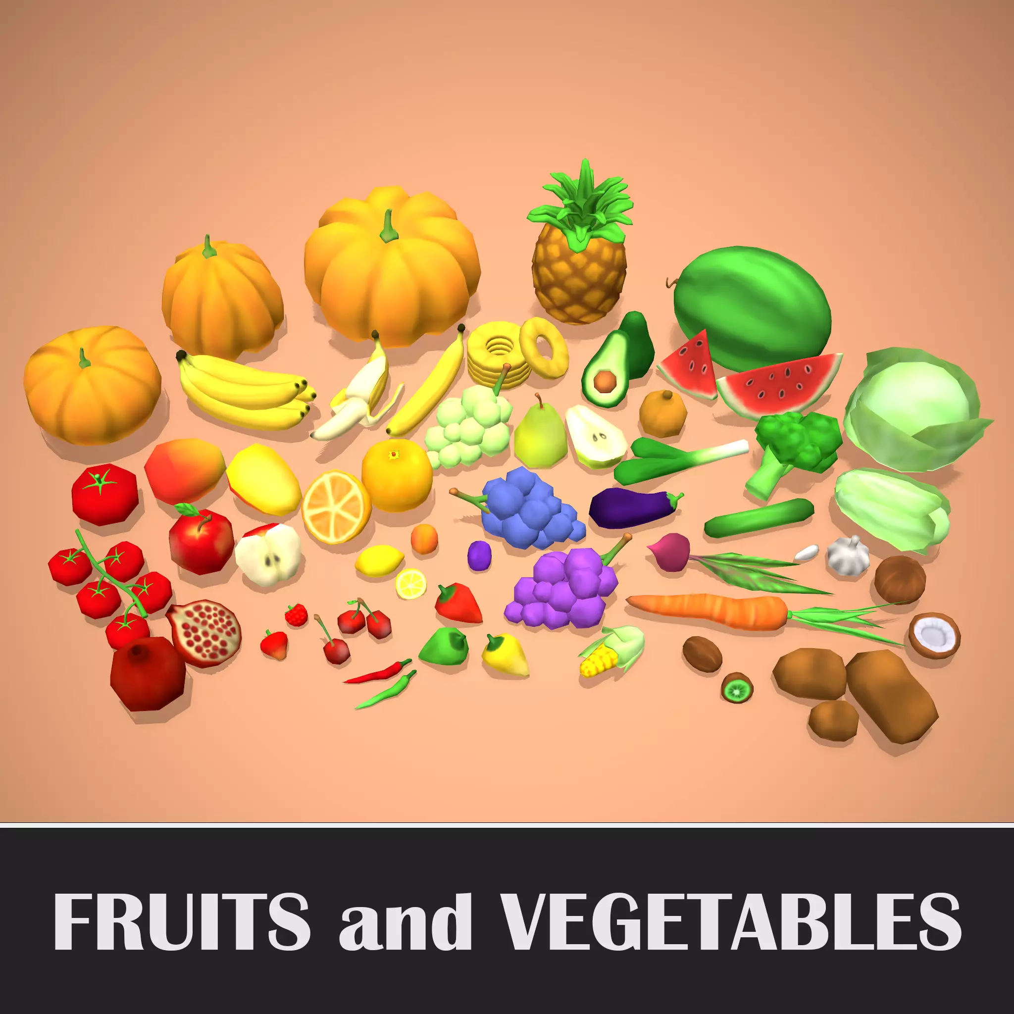 Fruits And Vegetables - Stylized Food Pack Low-poly 3D model_0