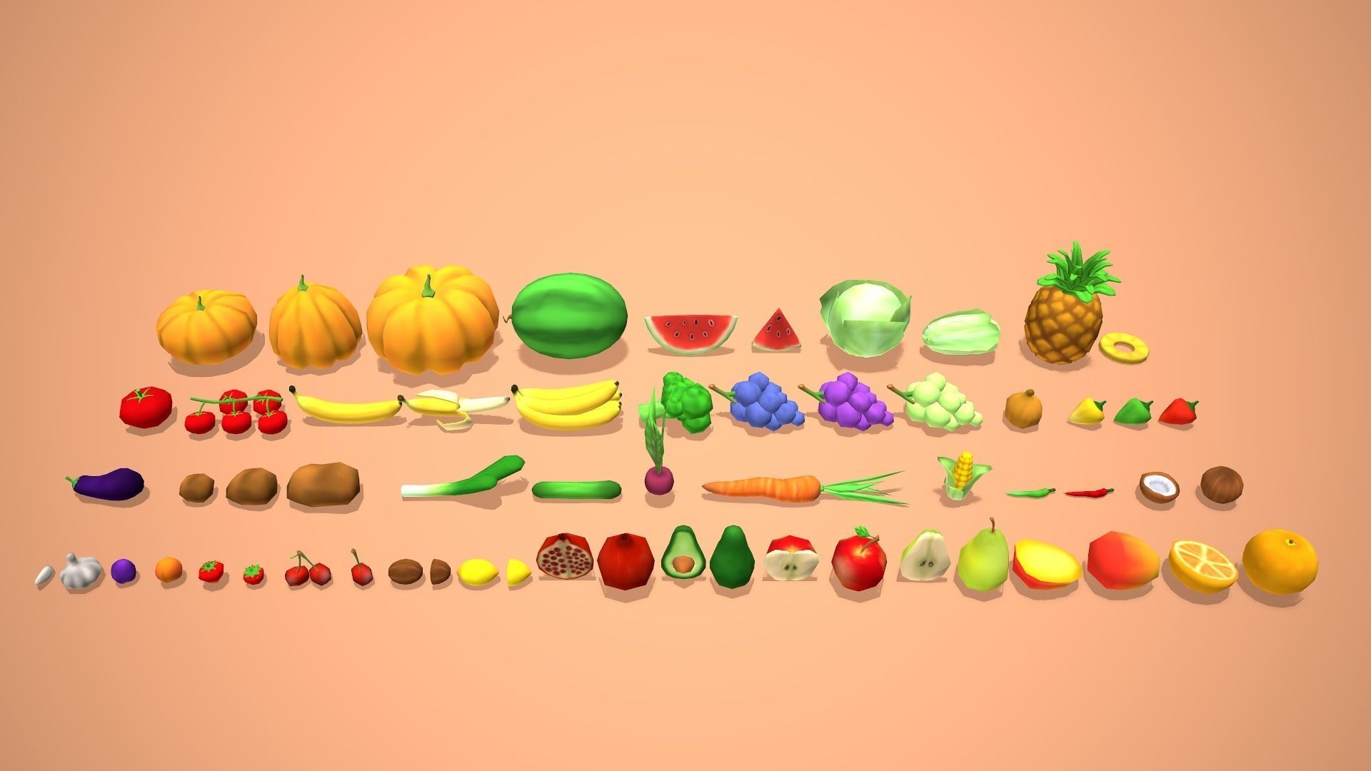 Fruits And Vegetables - Stylized Food Pack Low-poly 3D model_2