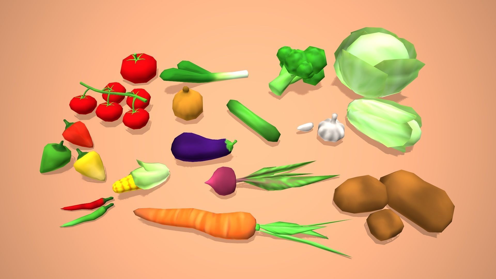 Fruits And Vegetables - Stylized Food Pack Low-poly 3D model_8