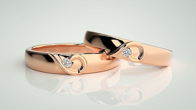 Solitaire Heart Love Valentine Couple Band Ring 3dm stl render 3D print model
