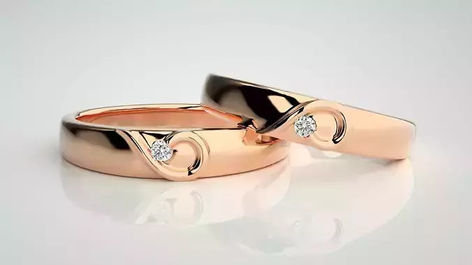 Solitaire Heart Love Valentine Couple Band Ring 3dm stl render