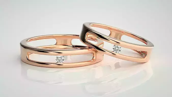 Solitaire Couple Band Ring 3dm stl render detail