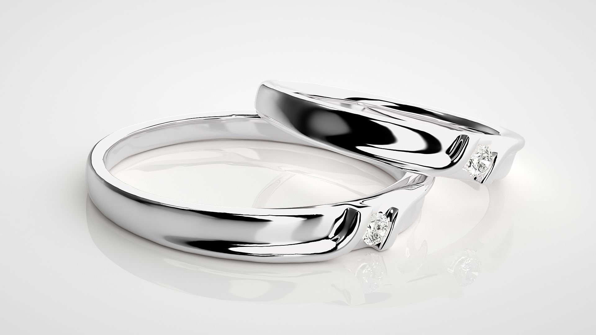 Solitaire Couple Band Ring 3dm stl render detail 3D print model_5