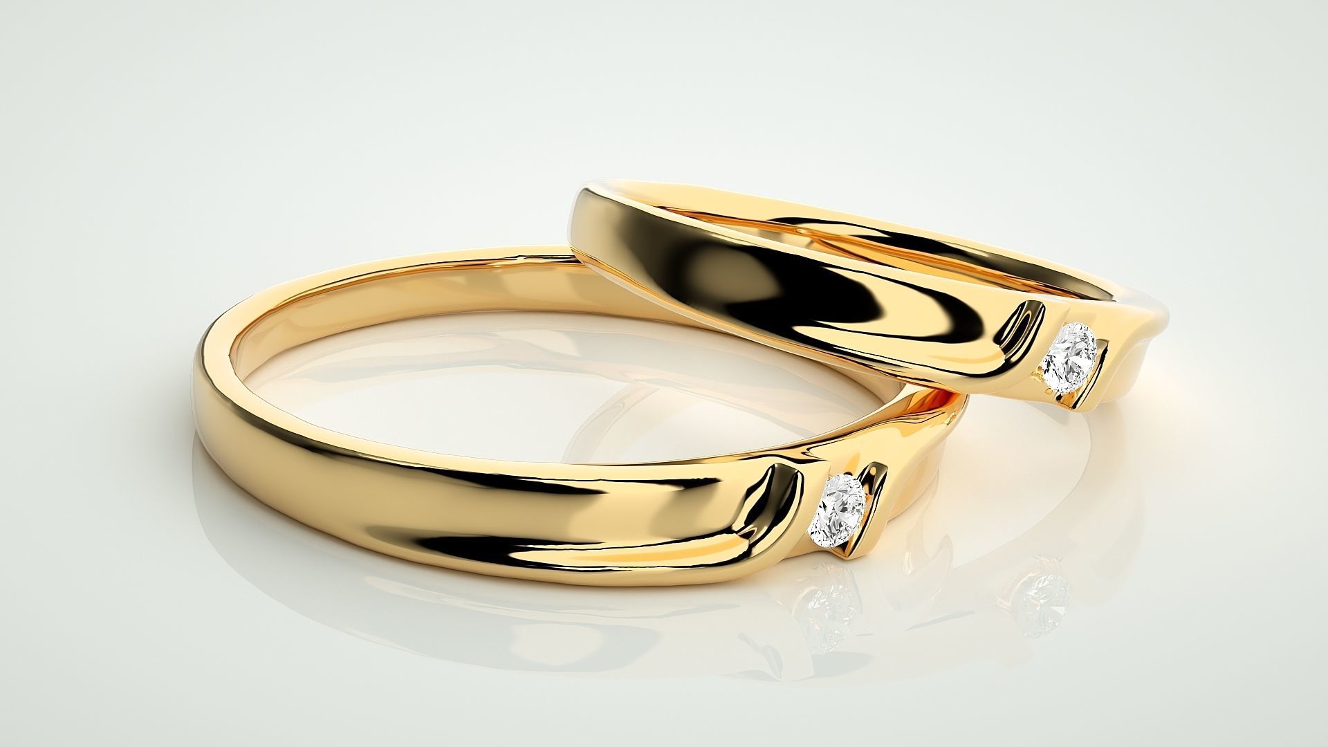 Solitaire Couple Band Ring 3dm stl render detail 3D print model_10