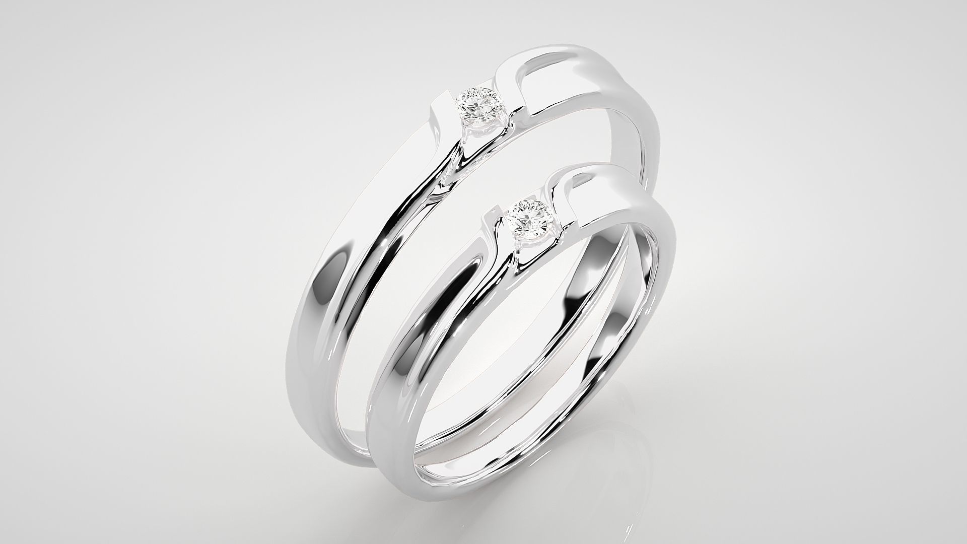 Solitaire Couple Band Ring 3dm stl render detail 3D print model_7