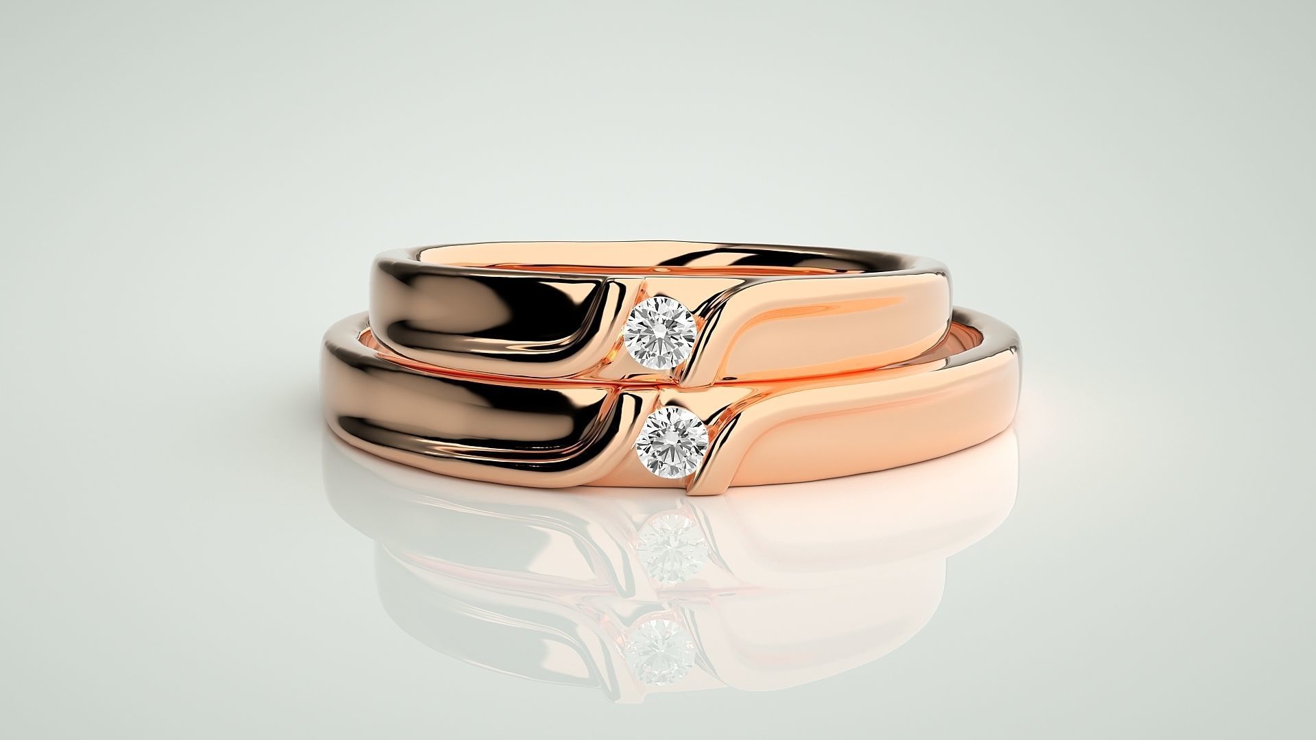 Solitaire Couple Band Ring 3dm stl render detail 3D print model_2