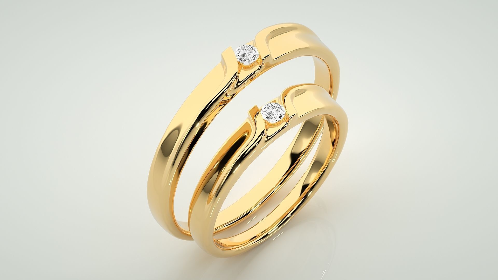 Solitaire Couple Band Ring 3dm stl render detail 3D print model_12