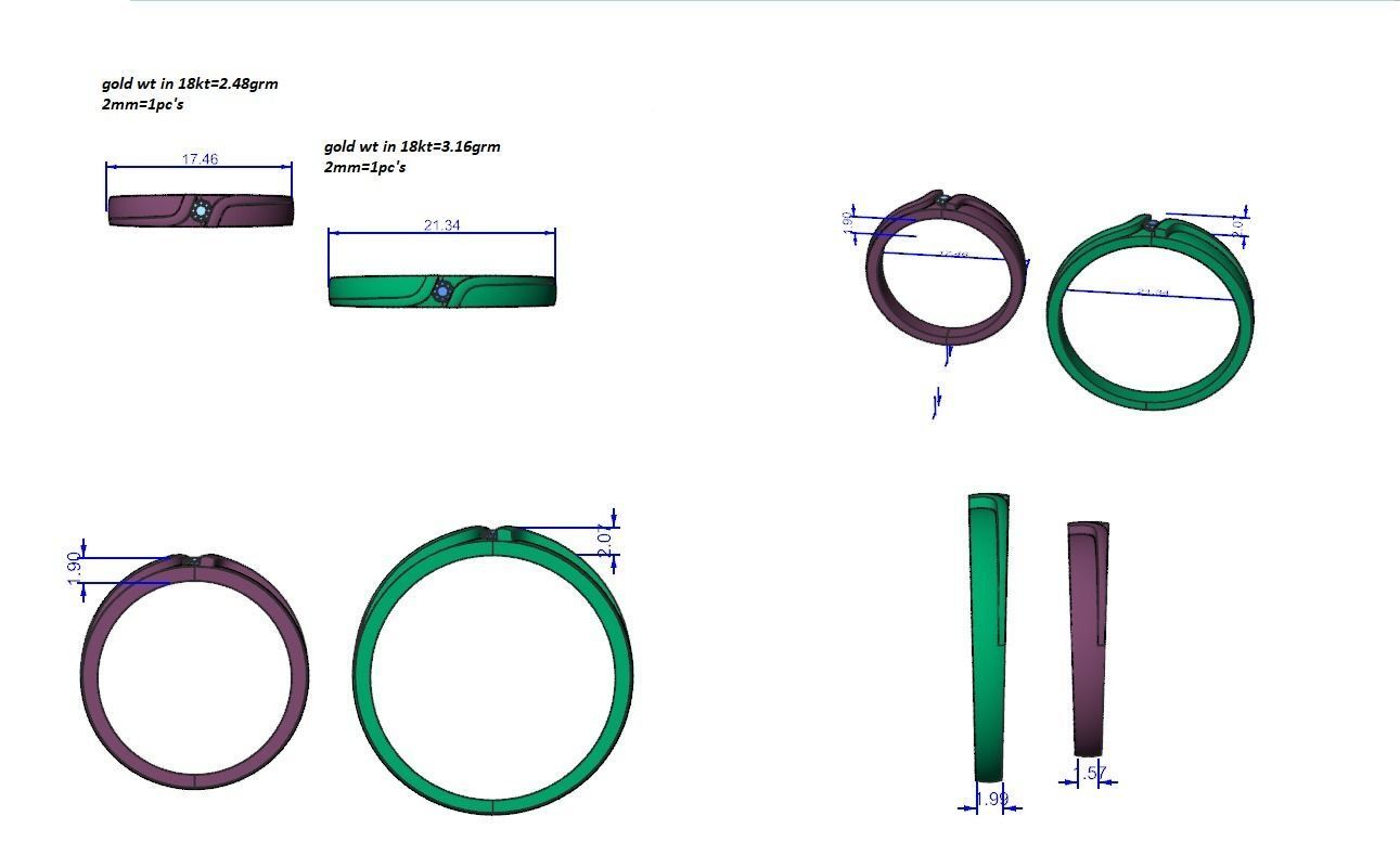 Solitaire Couple Band Ring 3dm stl render detail 3D print model_8
