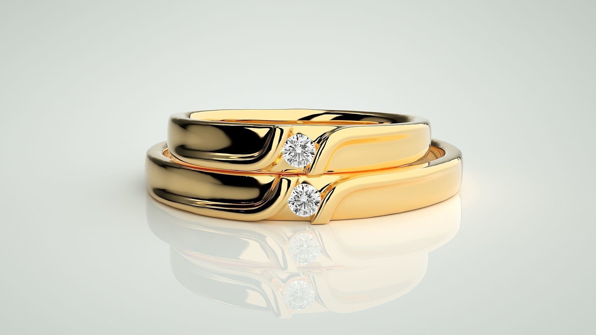 Solitaire Couple Band Ring 3dm stl render detail 3D print model_11