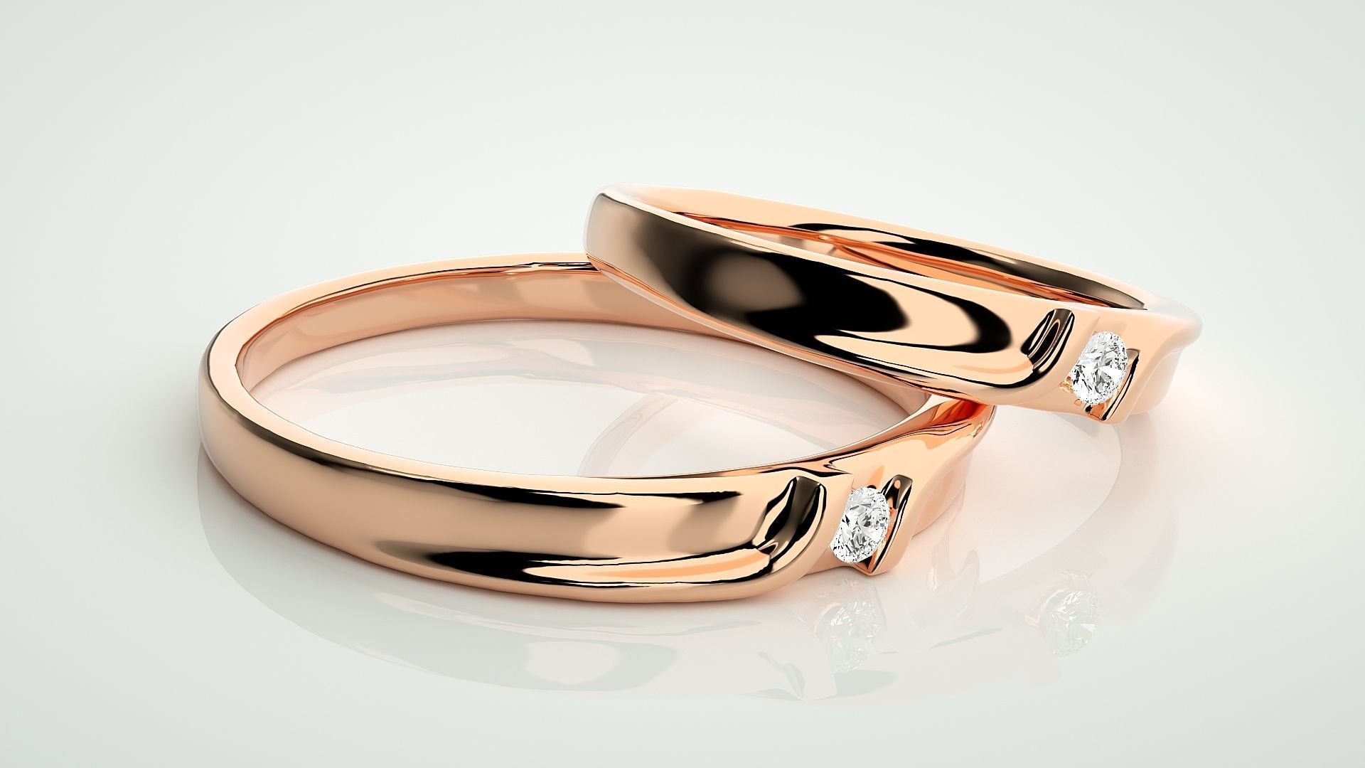 Solitaire Couple Band Ring 3dm stl render detail 3D print model_1
