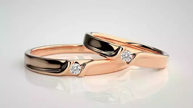 Solitaire Couple Band Ring 3dm stl render detail