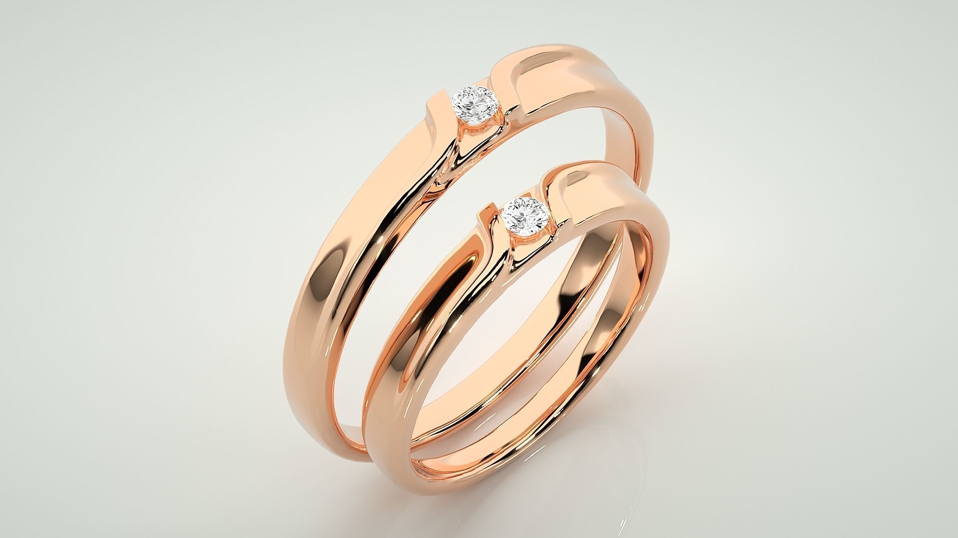 Solitaire Couple Band Ring 3dm stl render detail 3D print model_3