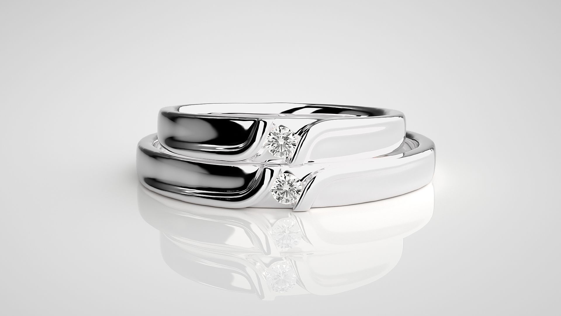 Solitaire Couple Band Ring 3dm stl render detail 3D print model_6